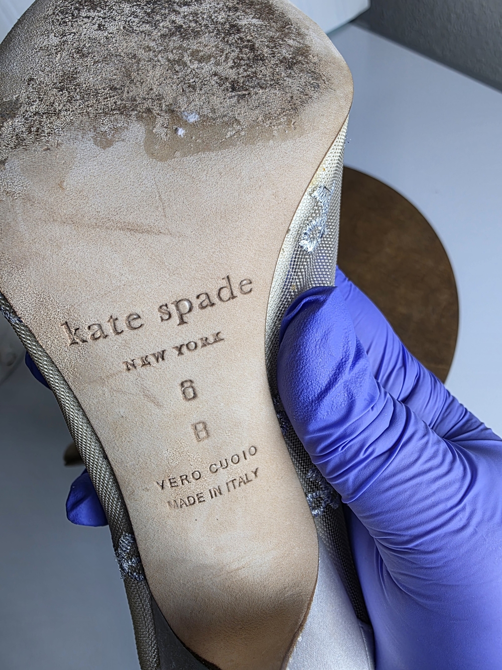 kate spade Lisa Wedding Ivory Satin & Silver Bow Mesh Pointed-Toe Heels Sz 6 - Picture 9 of 9